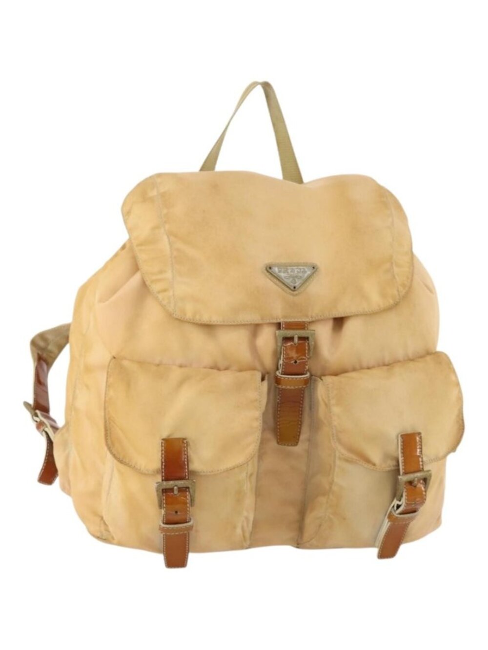 PRADA Backpack Nylon Beige Silver